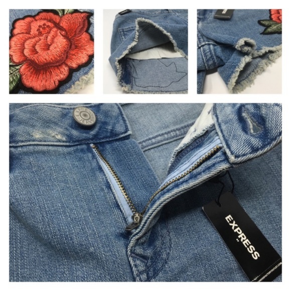 EXPRESS Distressed Fray Hem Denim Jean Shorts Rose Size 4 - Picture 5 of 11